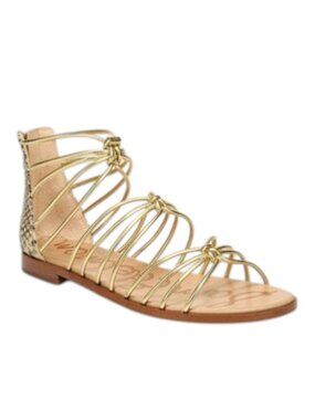 Sam Edelman Emi Gladiator Sandals 10 Gold Metallic Snakeskin Strappy Flat